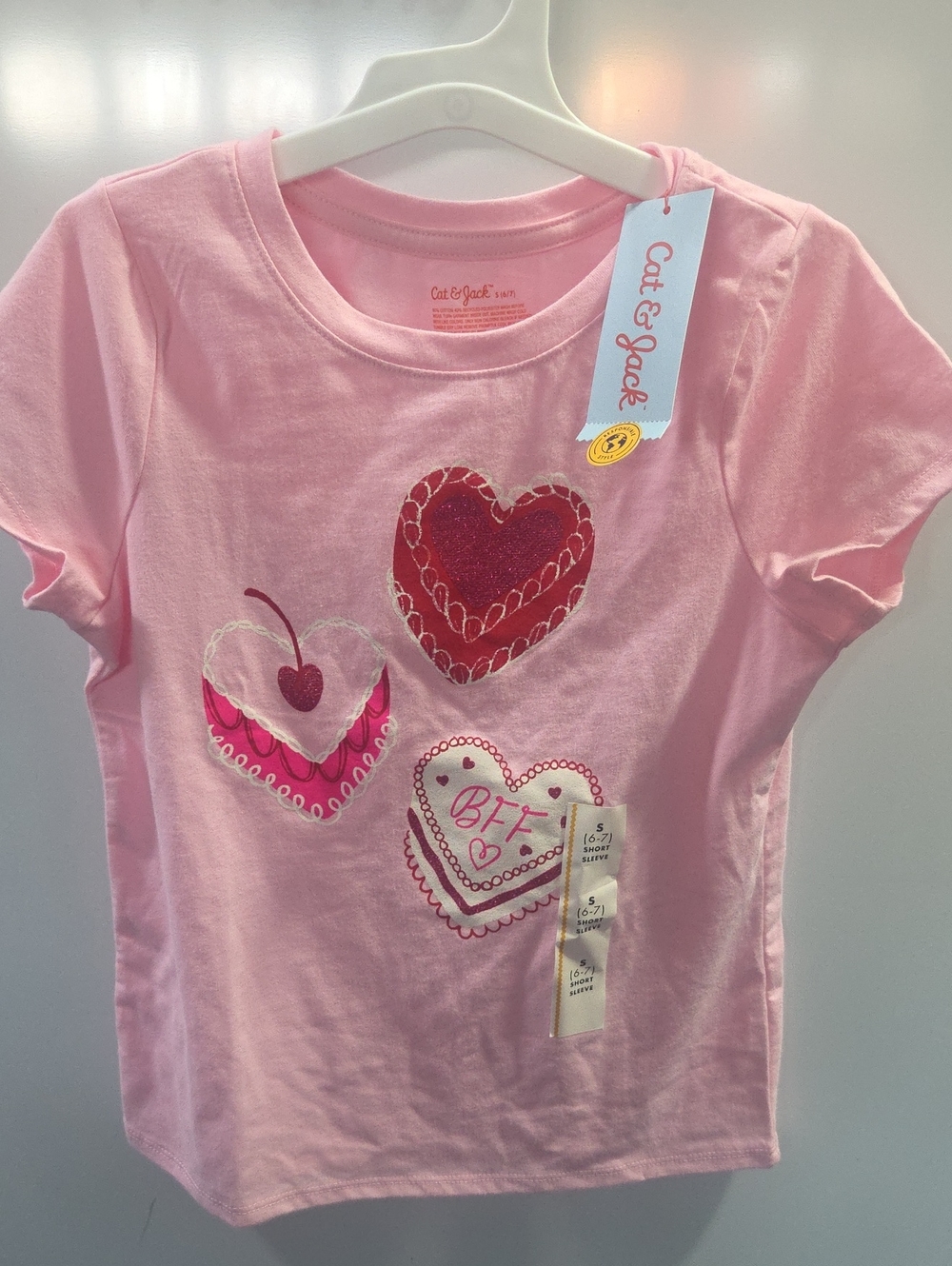 Cat & Jack Girls S 6/7 Pink Valentine Heart Cake T-Shirt NWT